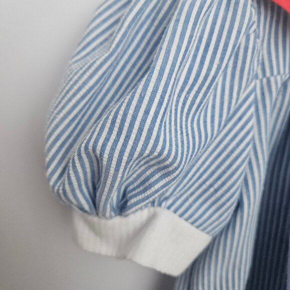 VTG Youngland Nautical Sailor Seersucker Dress Blue & White with Red Trim - Picture 6 of 15